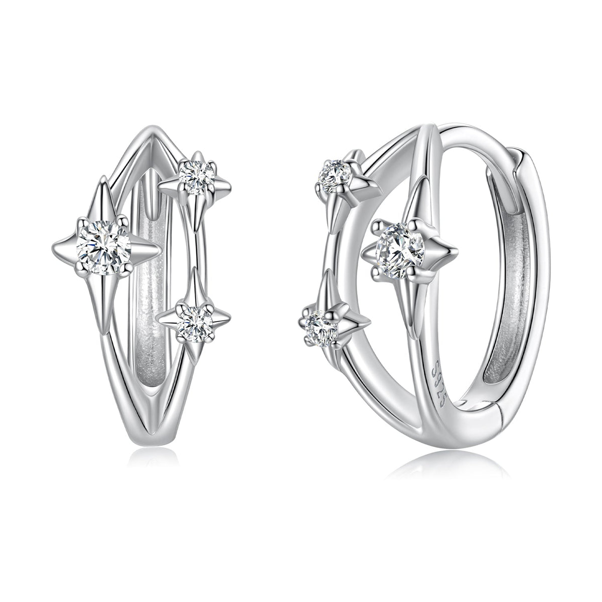 925 Sterling Silver Earrings with Pavé Setting CZ in White Gold for Women