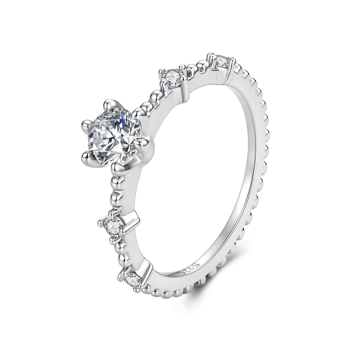 925 Sterling Silver White Gold Plated Size 6 Moissanite Pavé CZ Ring for Women