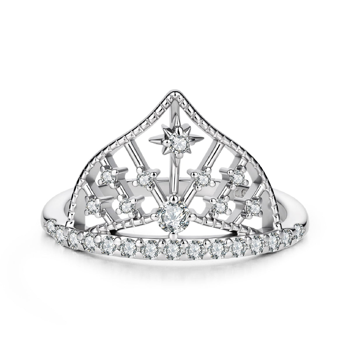 925 Sterling Silver White Gold Plated Ring with Pavé Setting CZ Size 6 for Women