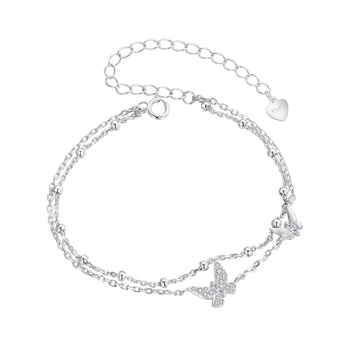925 Sterling Silver Bracelets with Platinum Plating and CZ Stones - 150+60mm