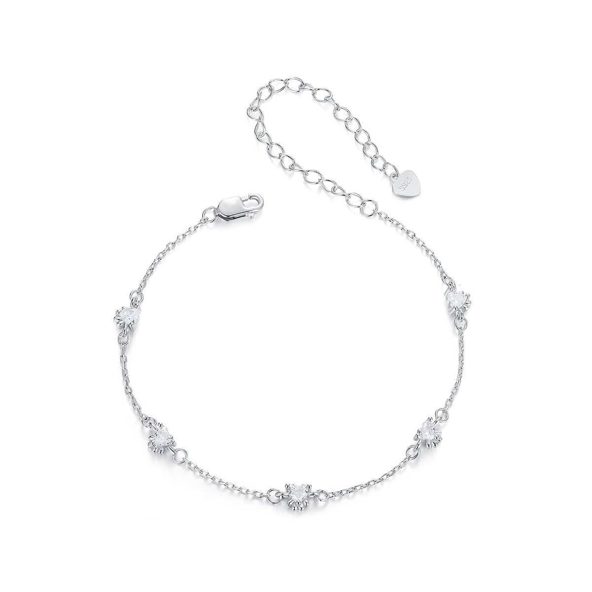 925 Sterling Silver Bracelet with Pavé Setting CZ and White Gold Plating