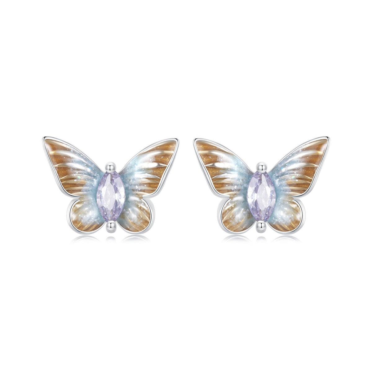 925 Sterling Silver Earrings with Enamel and Pavé Set CZ, 7x10mm, White Gold Plated for Women