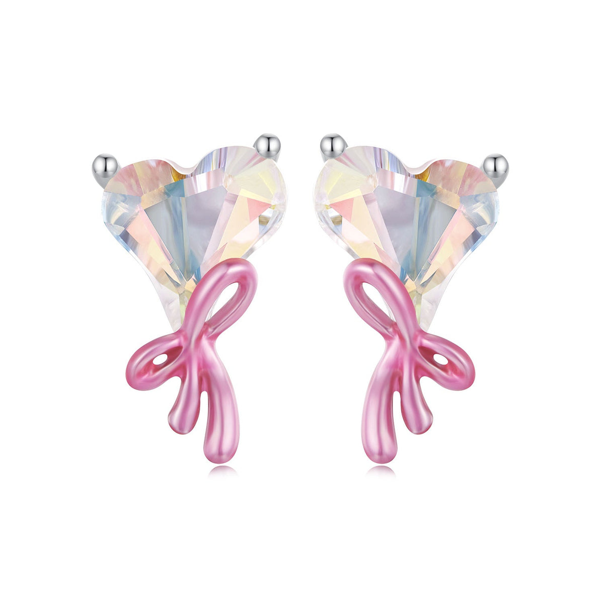 925 Sterling Silver Enamel Earrings with Transparent Glass for Women
