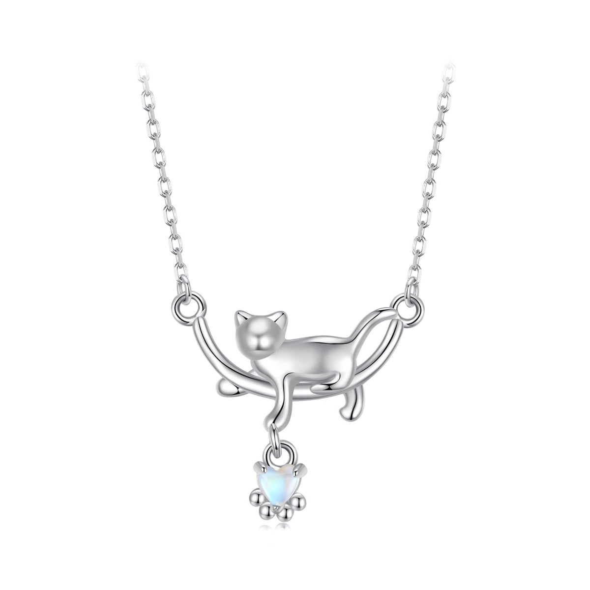 925 Sterling Silver White Gold Plated Moonstone 40+5cm Necklace for Women
