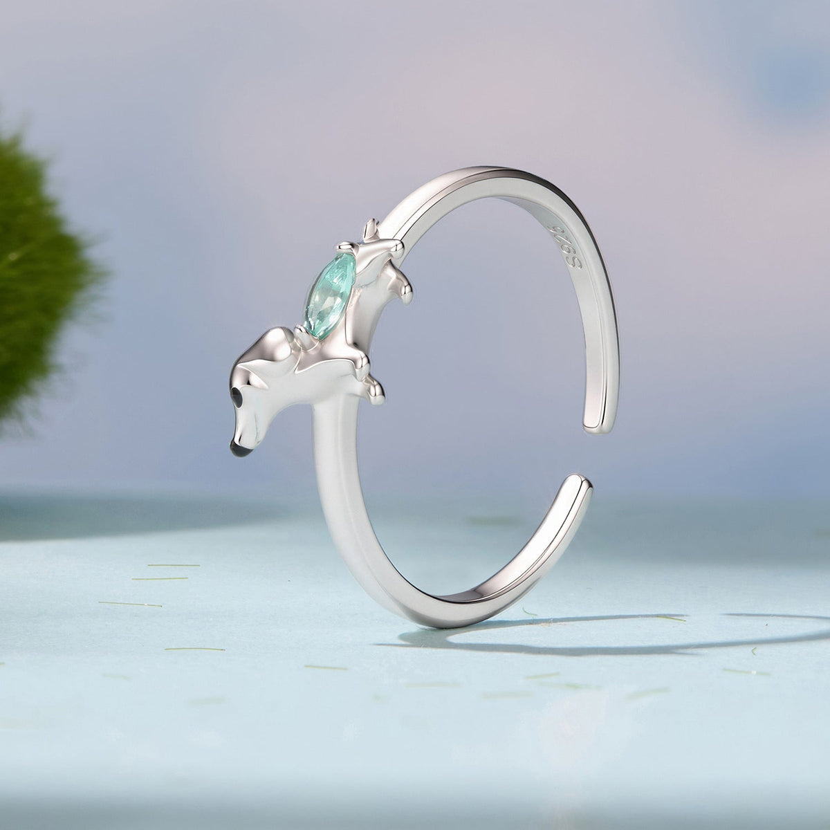 925 Sterling Silver White Gold Plated Transparent Glass Enamel Size E Ring for Women