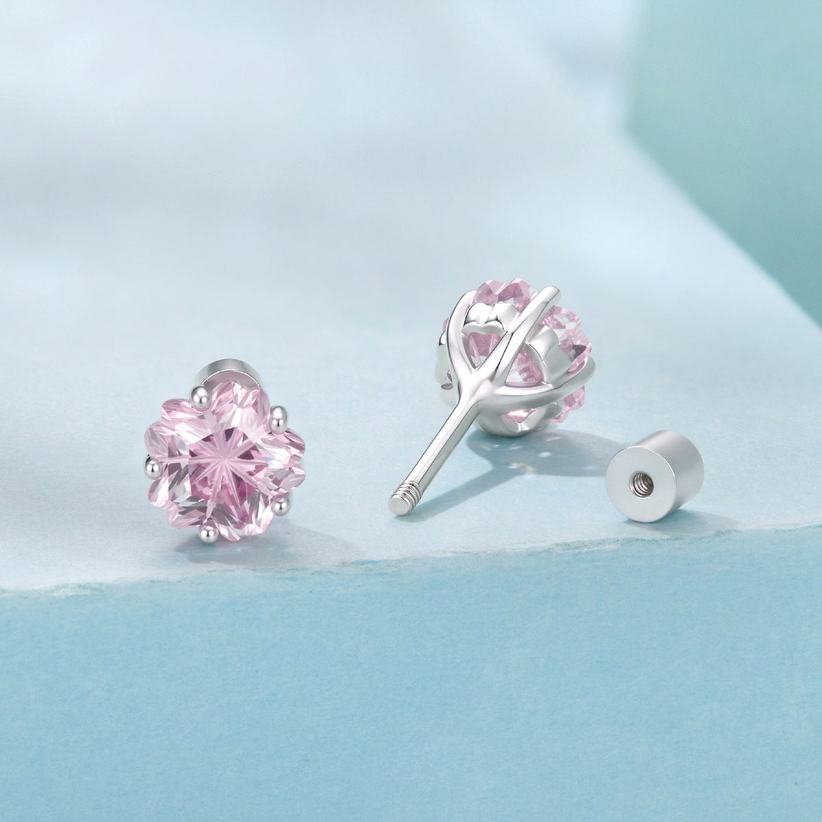 925 Sterling Silver White Gold Plated Pavé CZ 0.6x0.6 cm Earrings for Women