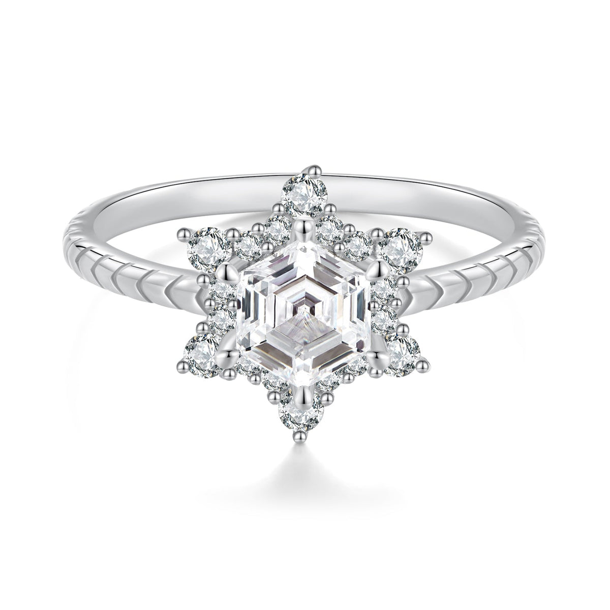 925 Sterling Silver White Gold Plated Ring with Pavé Set CZ, Size 6.0