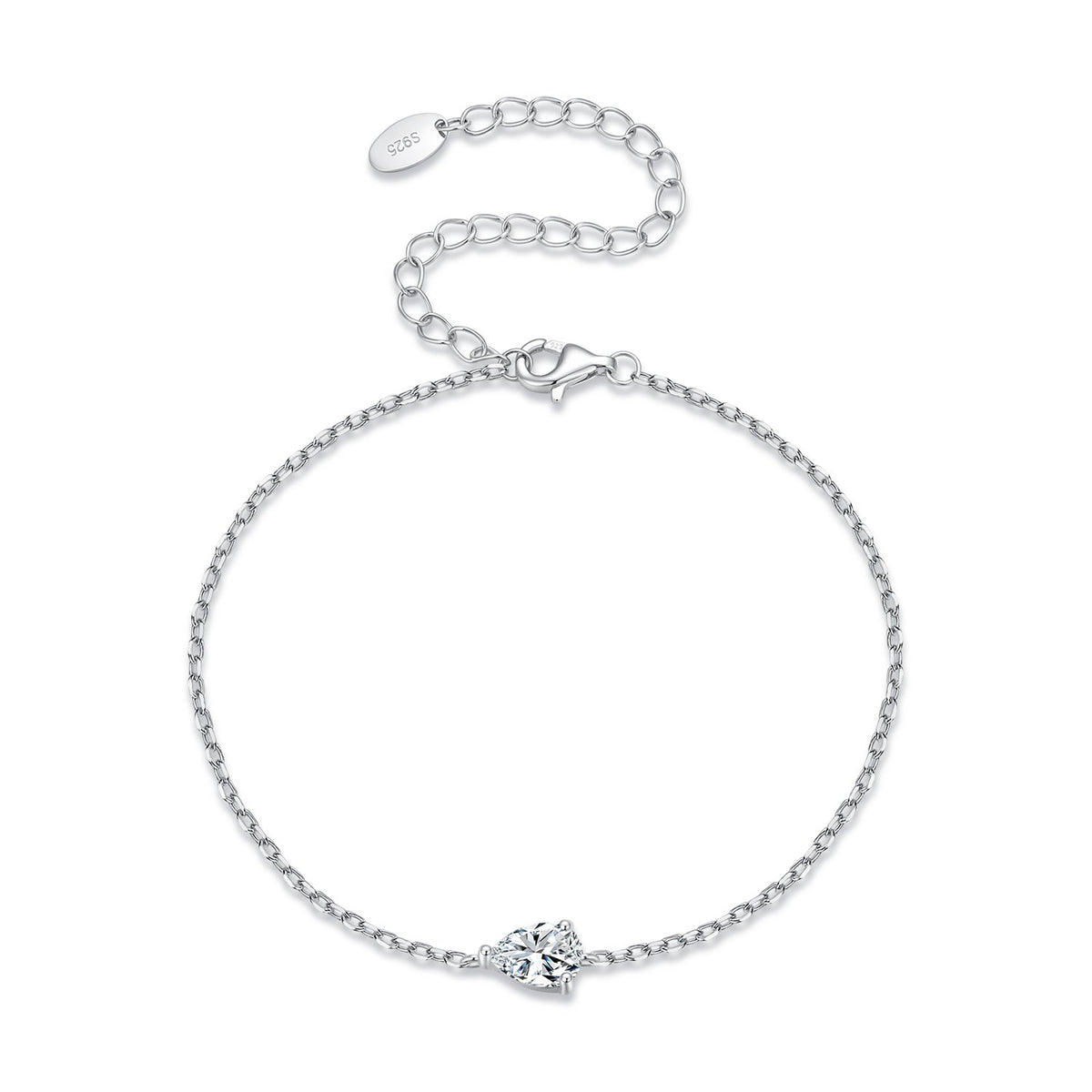 925 Sterling Silver White Gold Plated 0.8ct Moissanite Water Drop 16+5cm Bracelet for Women