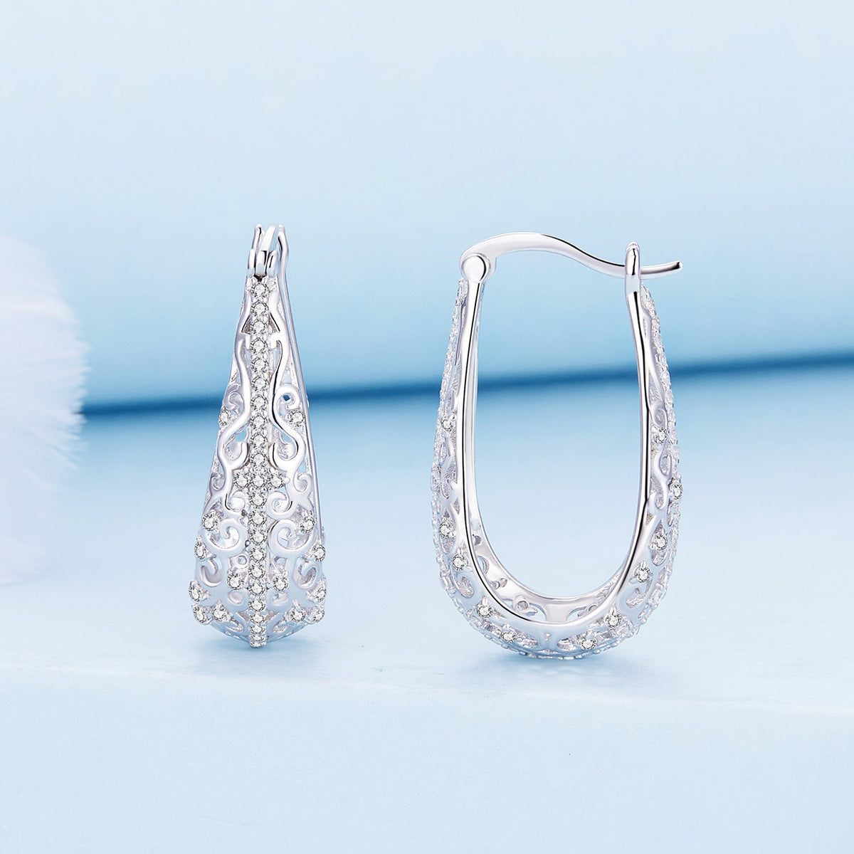925 Sterling Silver Earrings with Pavé Set CZ, 2.5cm x 0.8cm, for Women
