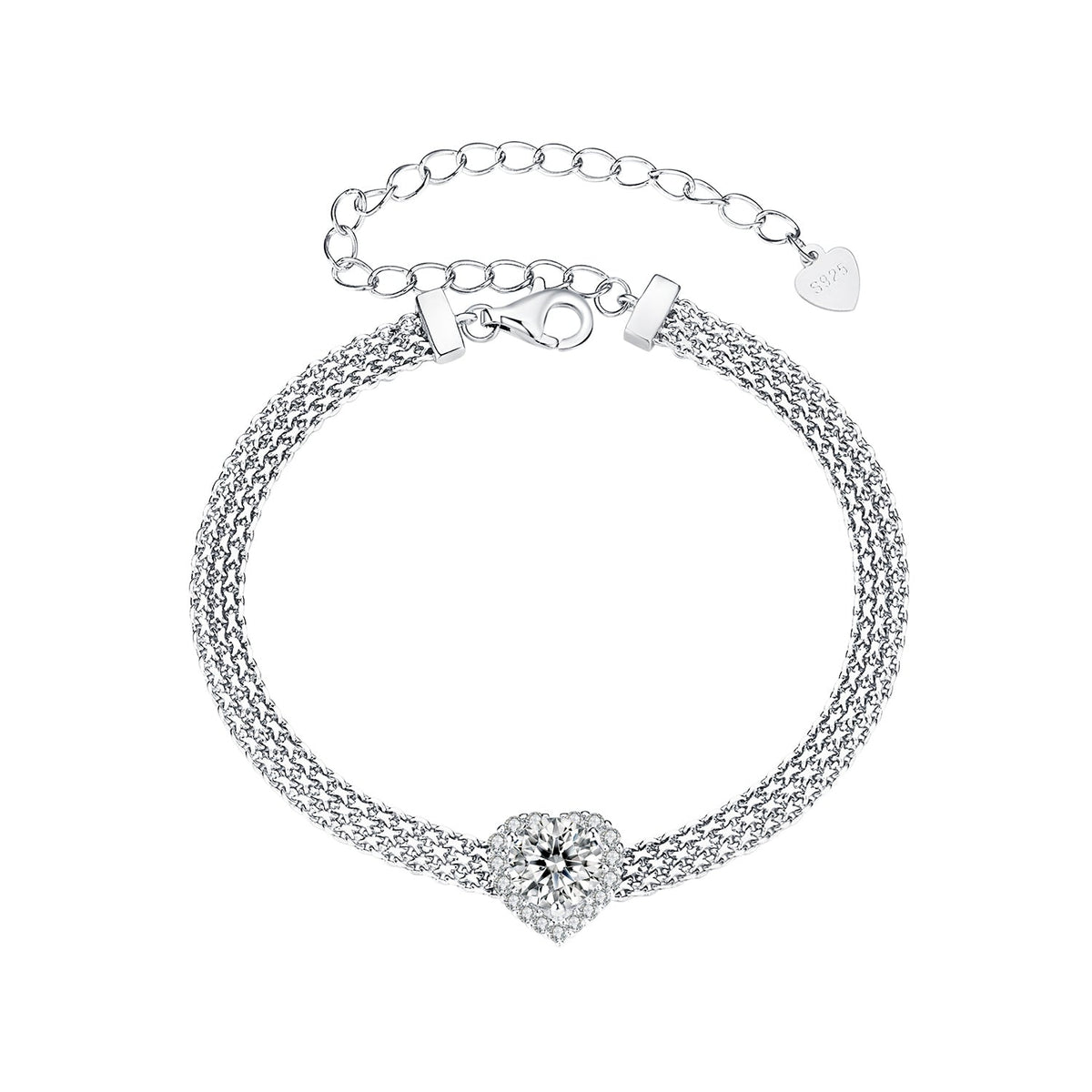 925 Sterling Silver & 1 Carat Moissanite & CZ White Gold Plated Bracelet for Women