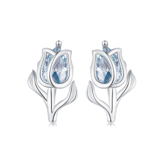 925 Sterling Silver Synthetic Spinel Earrings with Platinum Plating - 12x7mm