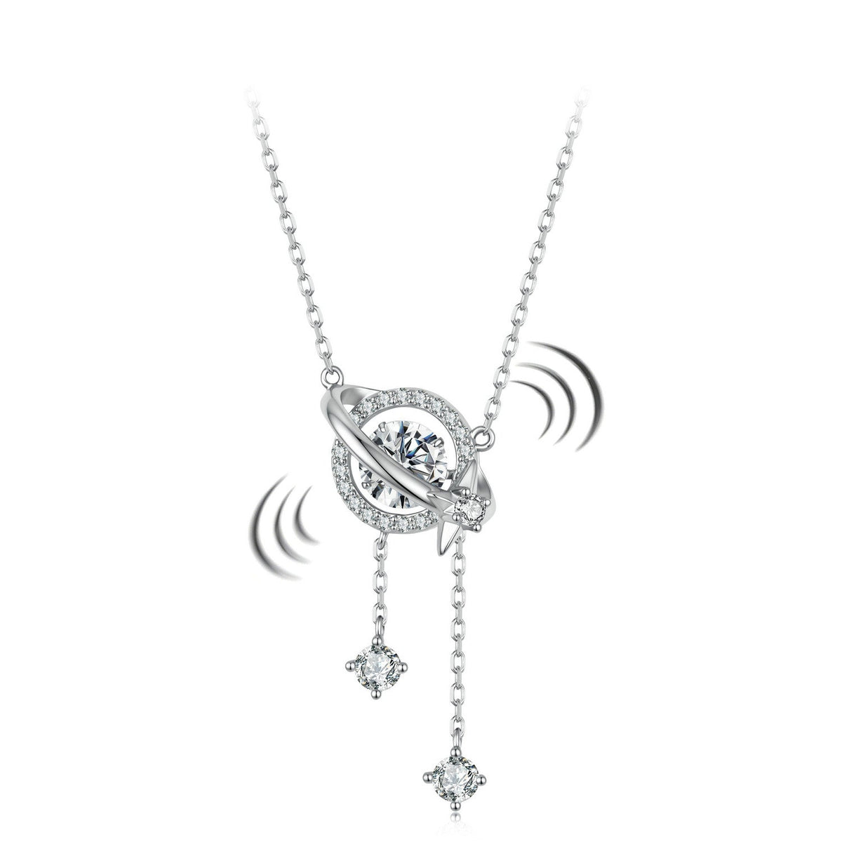 925 Sterling Silver White Gold Plated Moissanite CZ Pavé 40+5cm Necklace for Women