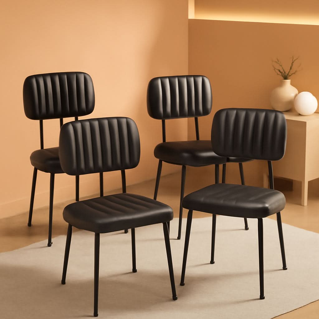 Dining Chairs Set Of 4 Black Faux Leather Seats Mid Century