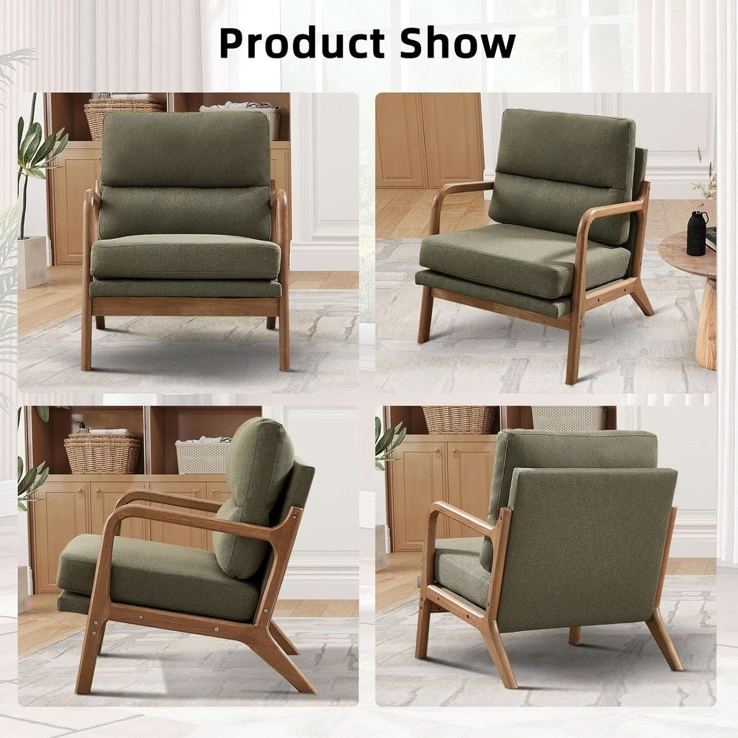 Mid Century Emerald Linen Upholstered Accent Chair