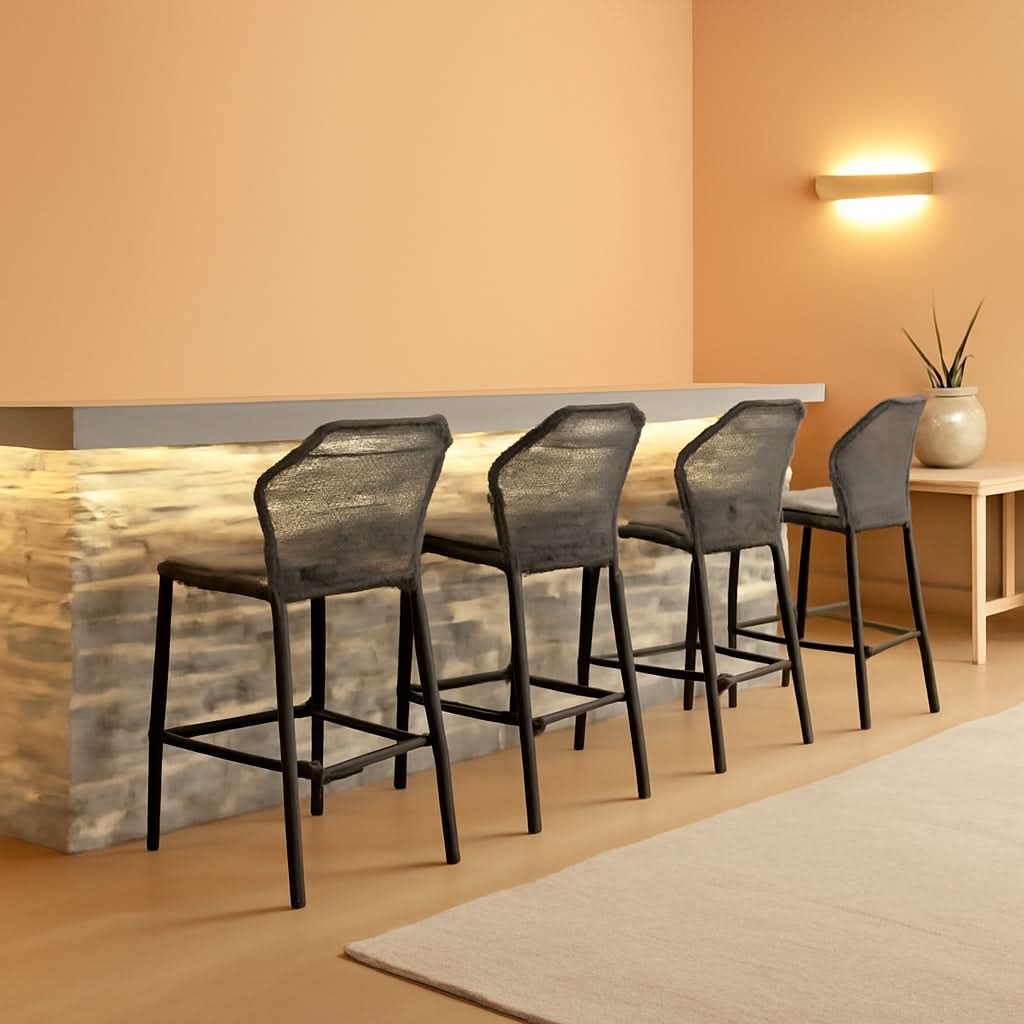 Counter Height Bar Stools Set Of 4 Woven Aluminum With Back And Arms
