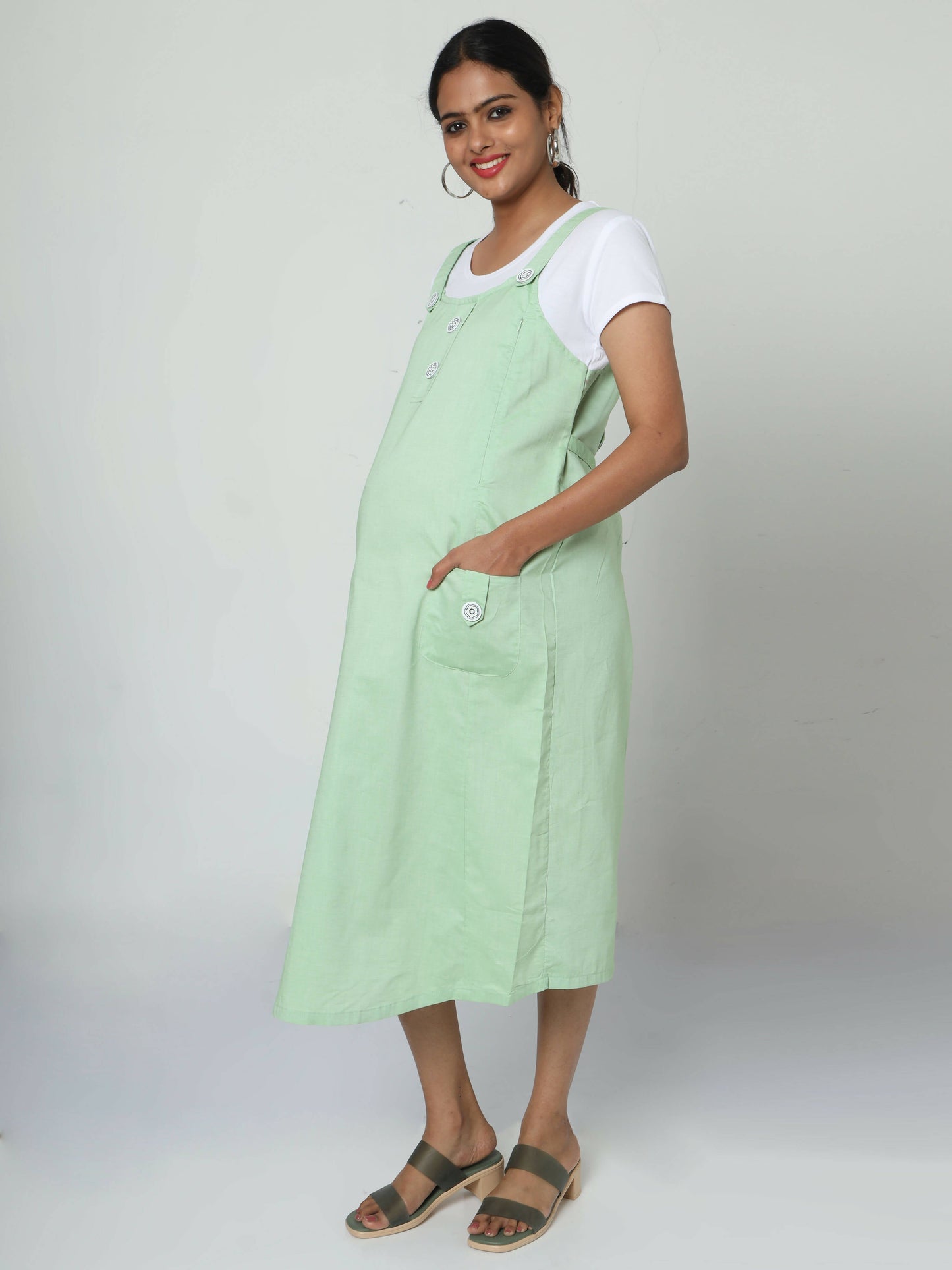 Manet Half Sleeves Solid Maternity Dress With Concealed Zipper Nursing Access - Green