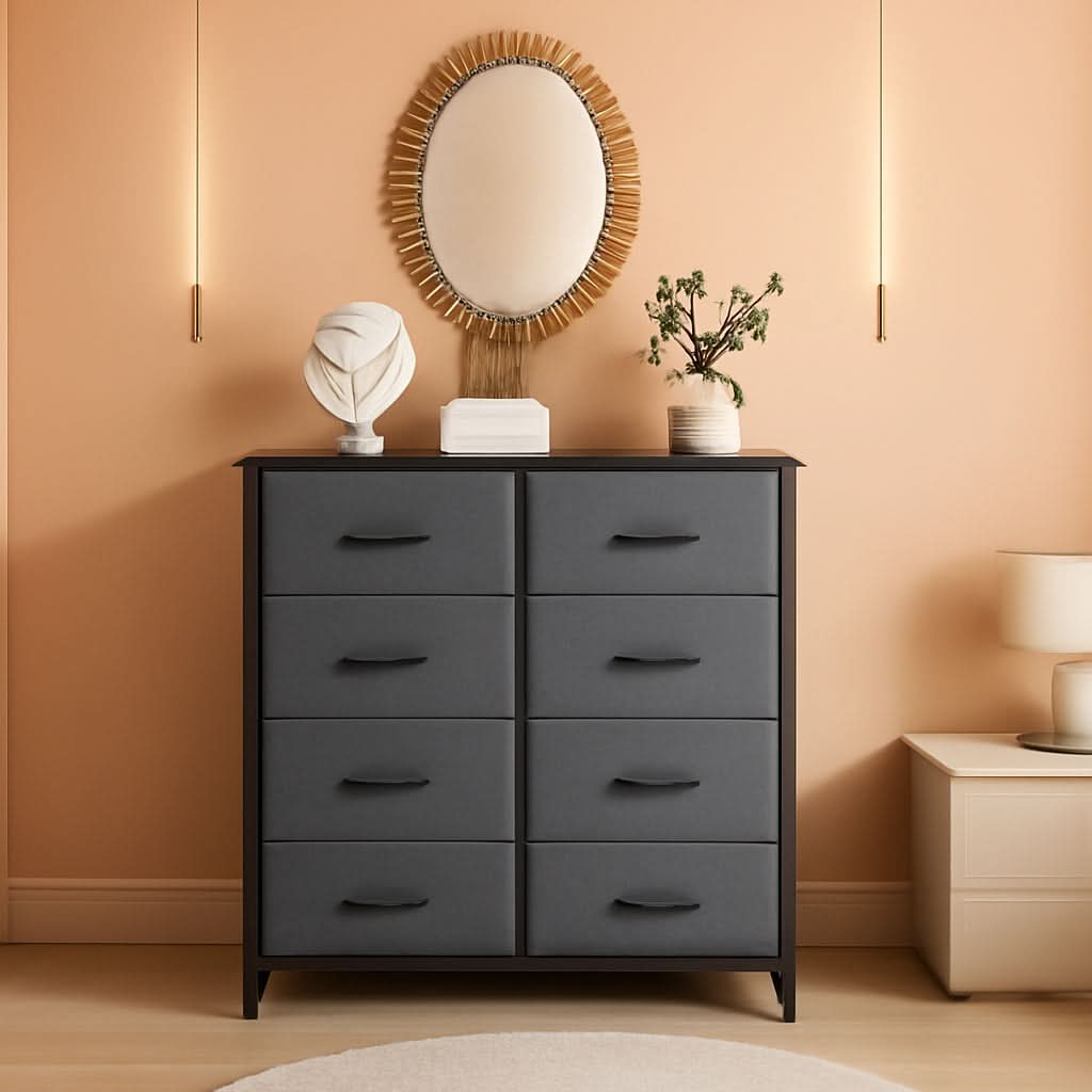 Six Drawer Dark Grey Fabric Dresser For Bedroom Storage