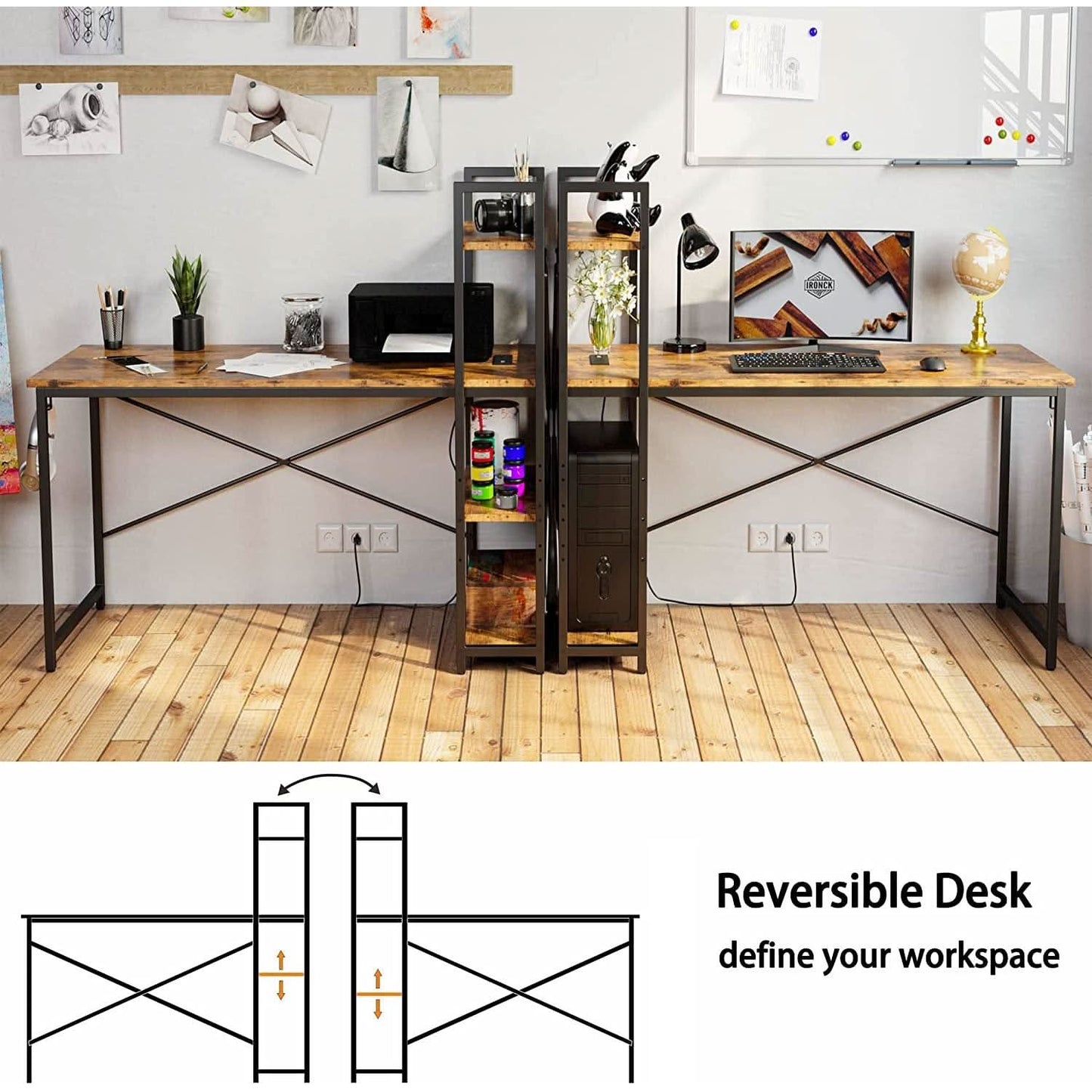 Rustic Brown Desk With Built In Power And Spacious Storage For Home Office