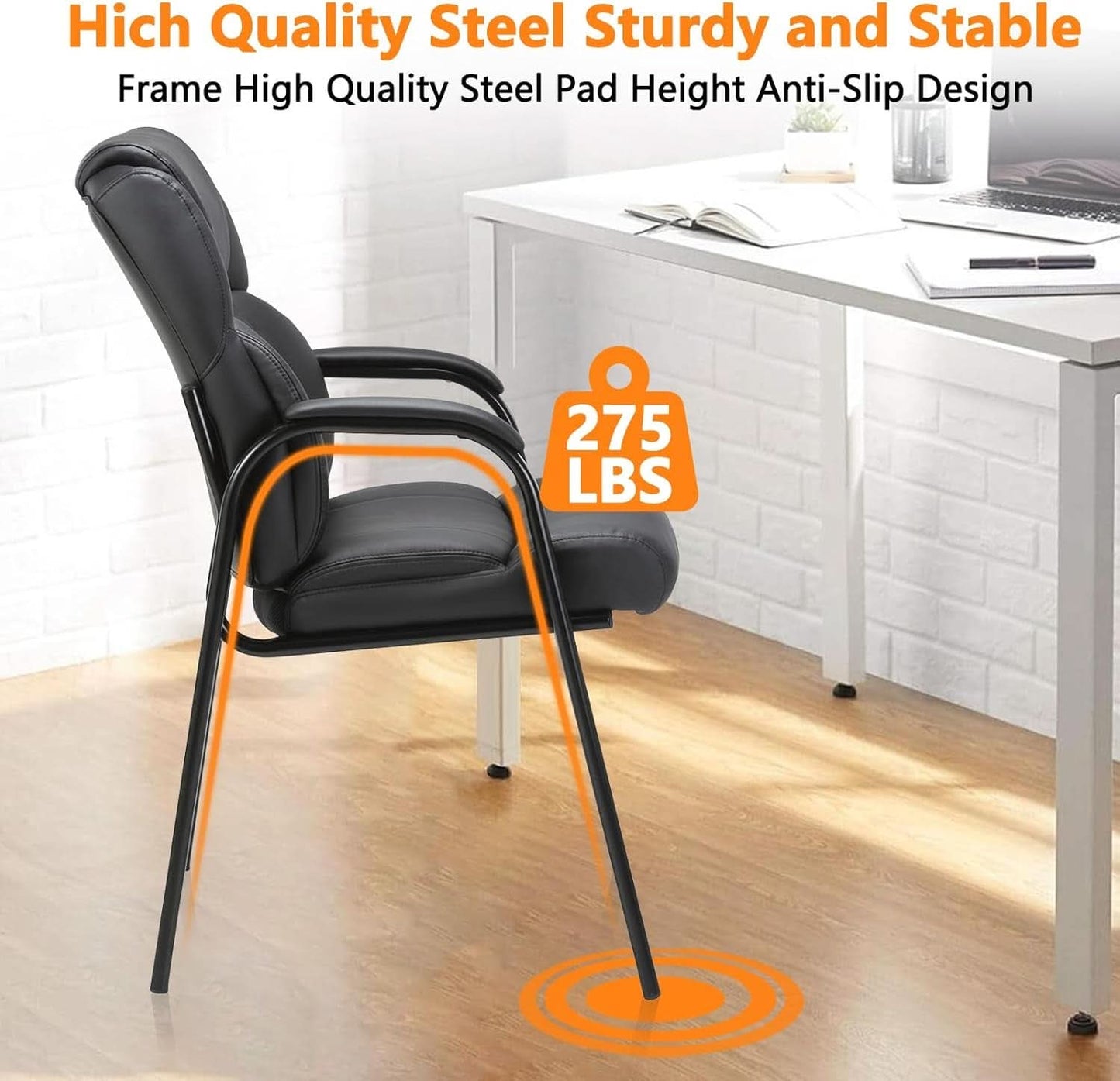 Black Leather Guest Chair 2 Pack With Padded Armrests