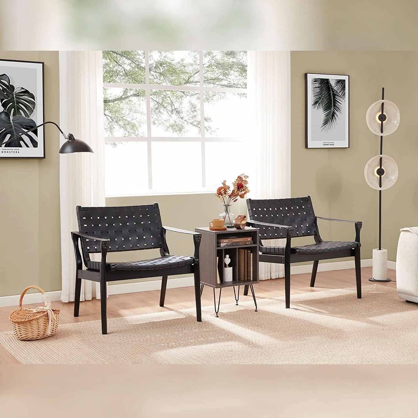 Scandinavian Woven Leather Chair With Natural Wood Frame