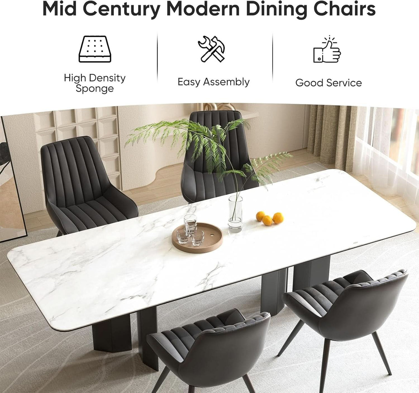 Black Modern Dining Chairs Set Of 4 With Thick Cushions