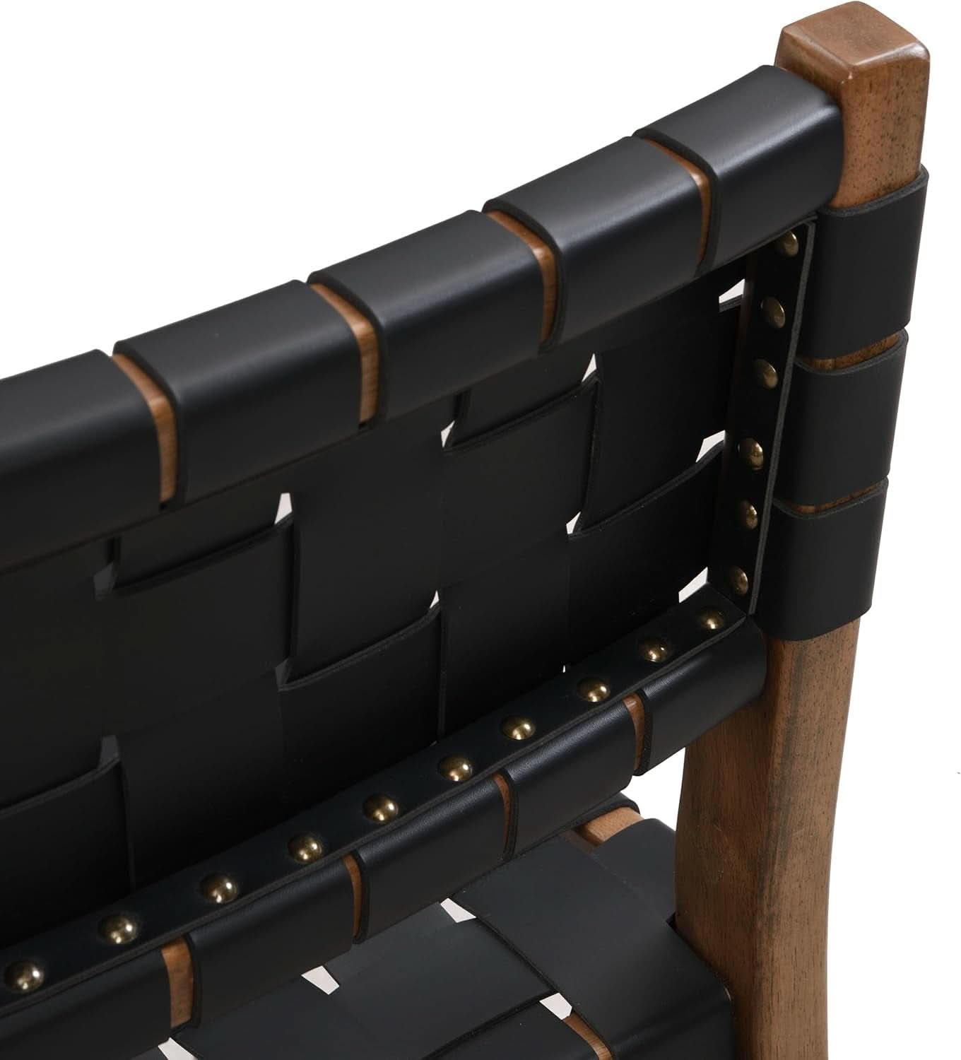 Set Of 2 Armless Dining Chairs With Rope Weave PU Leather Walnut Black