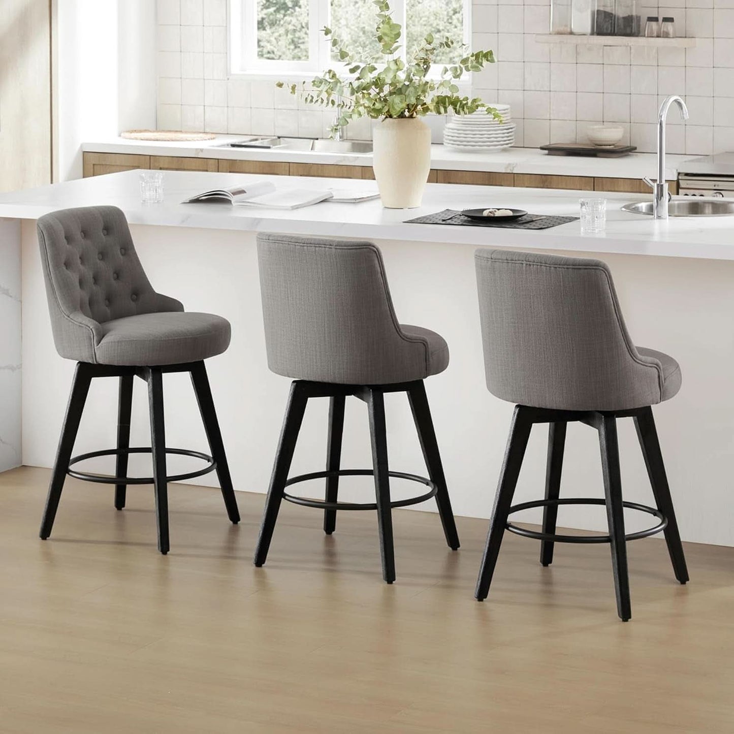 Flint Grey Upholstered Swivel Bar Stool 26 Inch Set Of 2