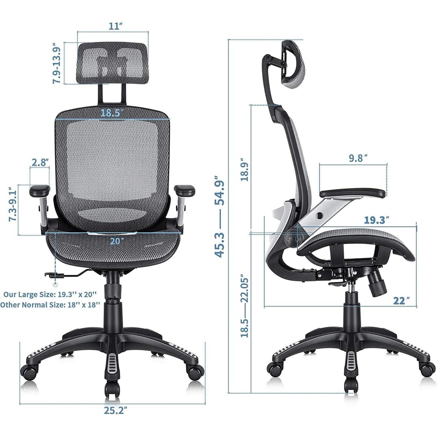 Ergonomic Adjustable High Back Mesh Office Chair Grey