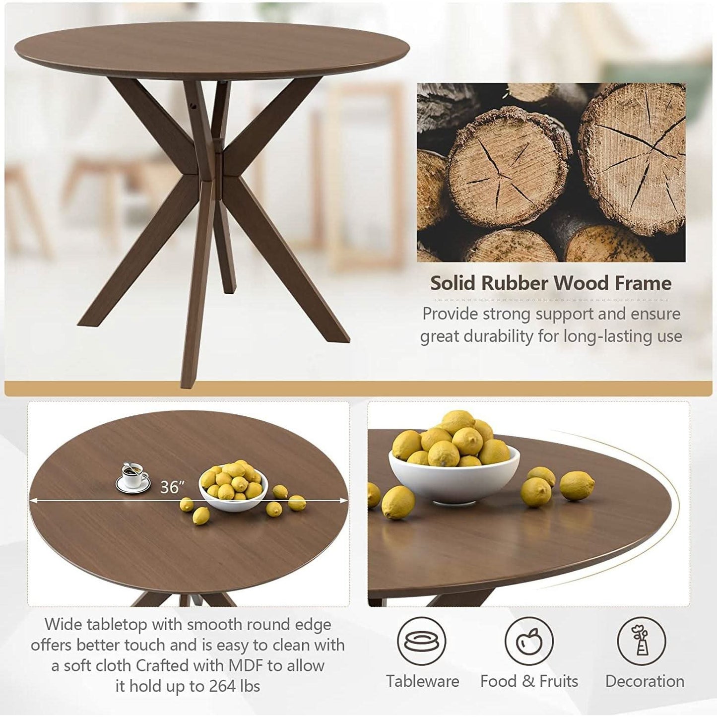 Round Dining Table Set 36 Inch With Cushioned Chairs