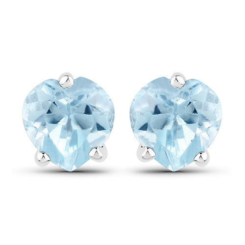 14K White Gold Plated 1.00 Carat Genuine Blue Topaz .925 Sterling Silver Earrings
