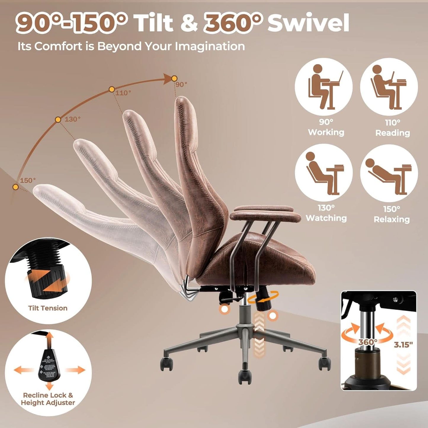 Ergonomic Office Chair High Back Dark Coffee Executive
