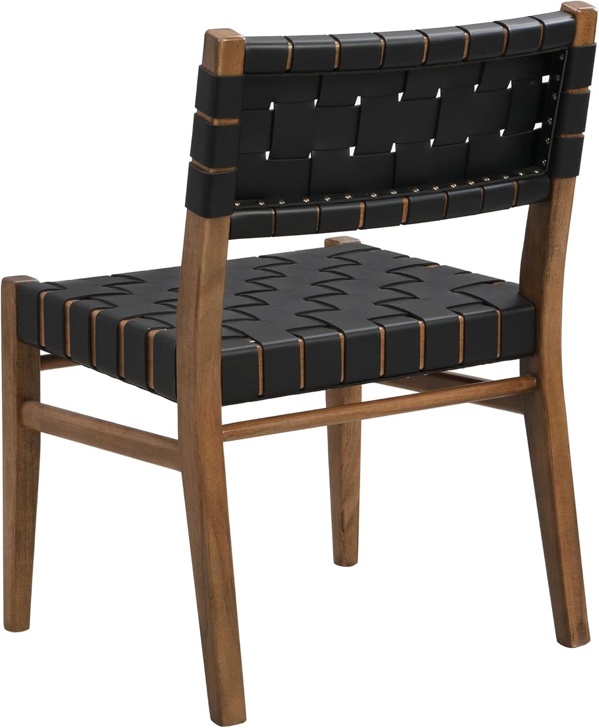Set Of 2 Armless Dining Chairs With Rope Weave PU Leather Walnut Black