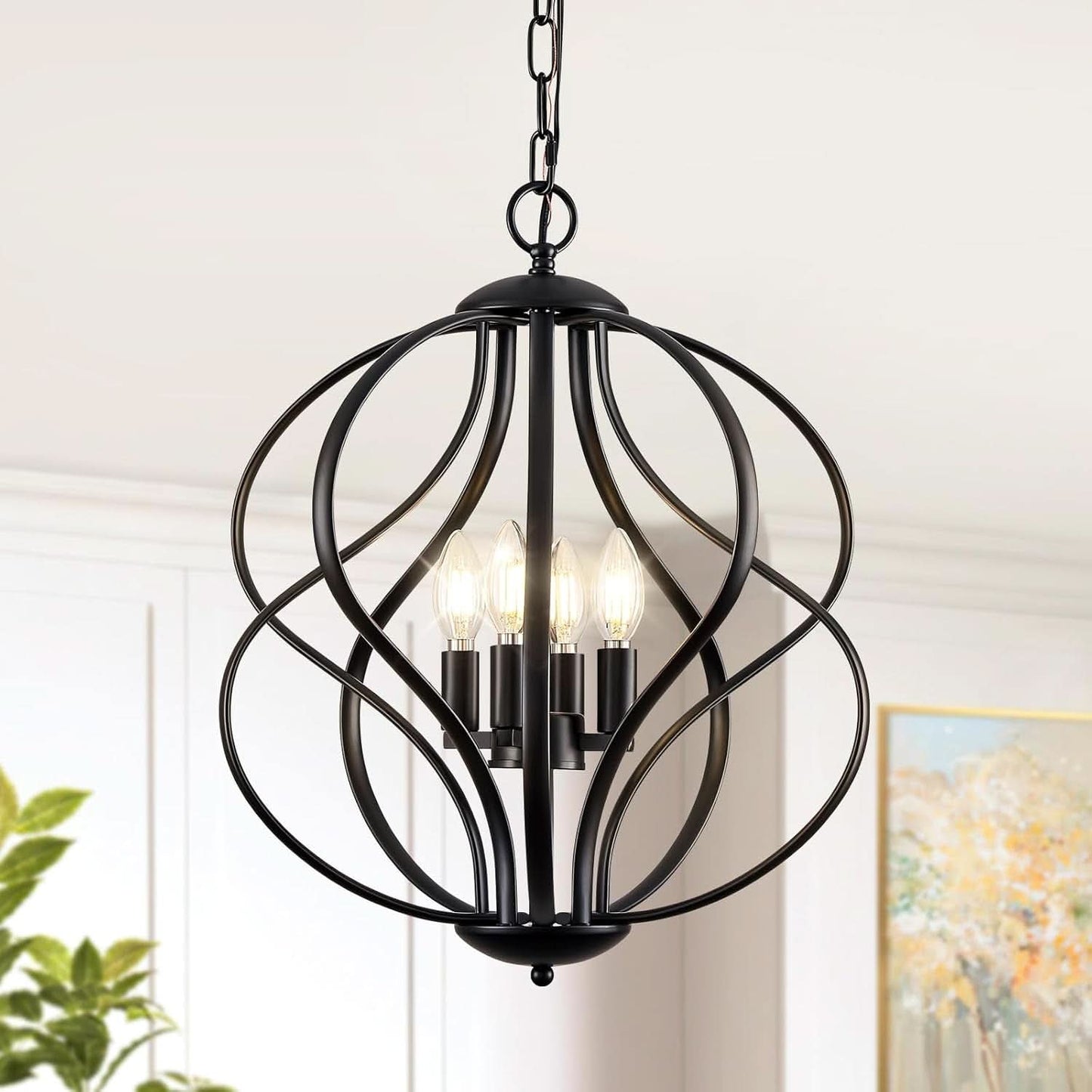 Black Four Light Geometric Pendant Chandelier Dining Room