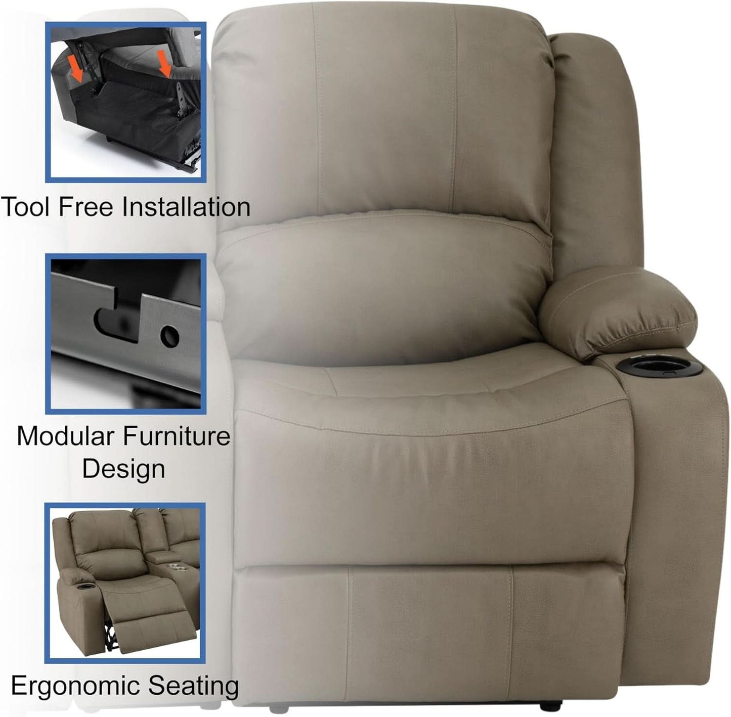 67 Inch Putty Powered RV Wall Hugger Recliner Sofa