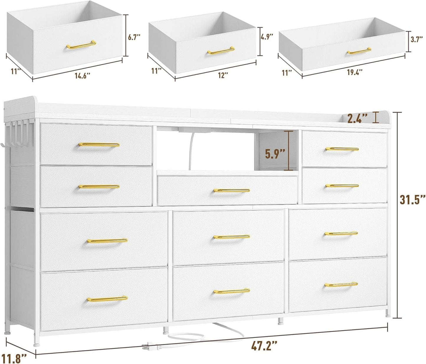 Bedroom Dresser With 11 Drawers And 60 Inch TV Stand White