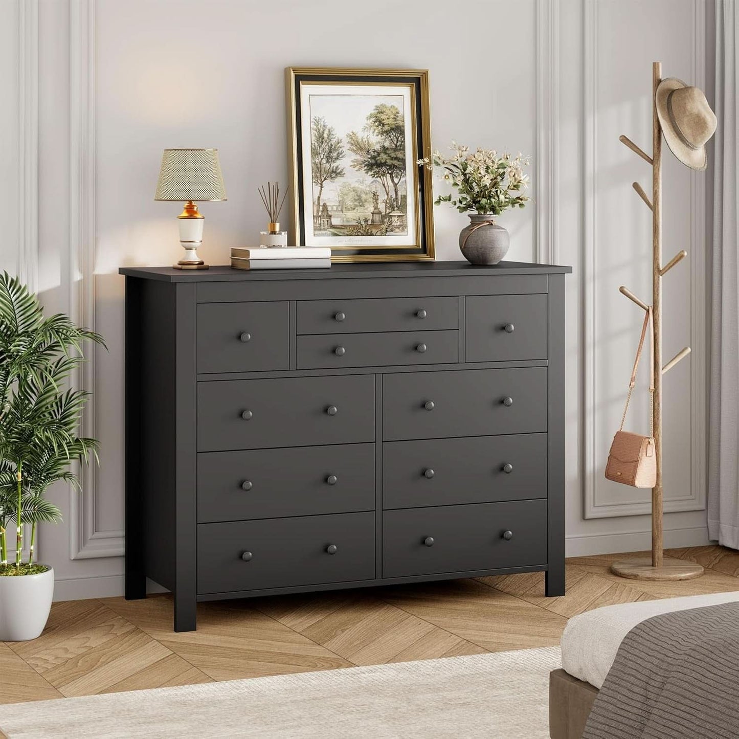 Ten Drawer Premium Hardwood Dresser Walnut Finishing