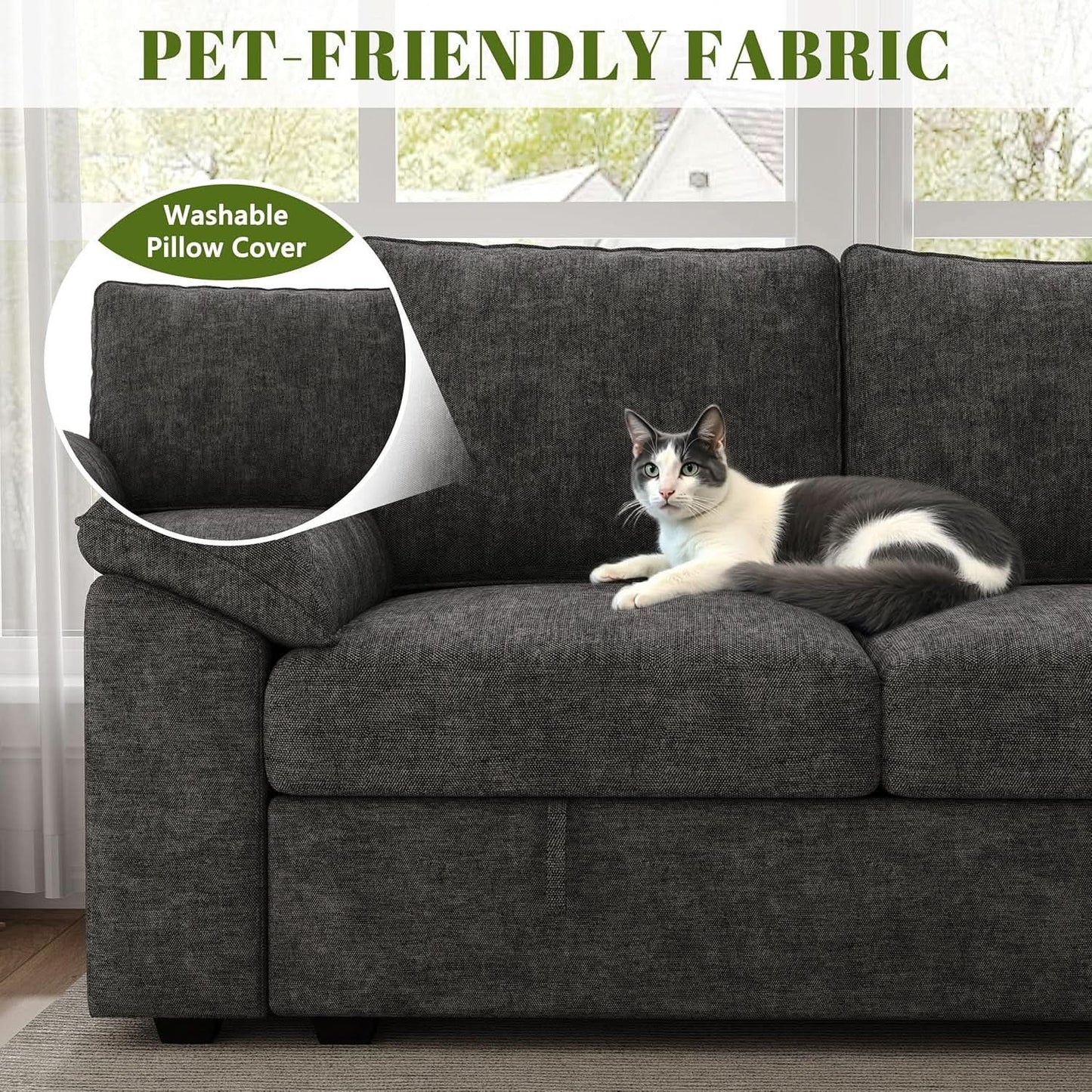 108 Inch Modular Sectional Sleeper Sofa CharcoalGrey
