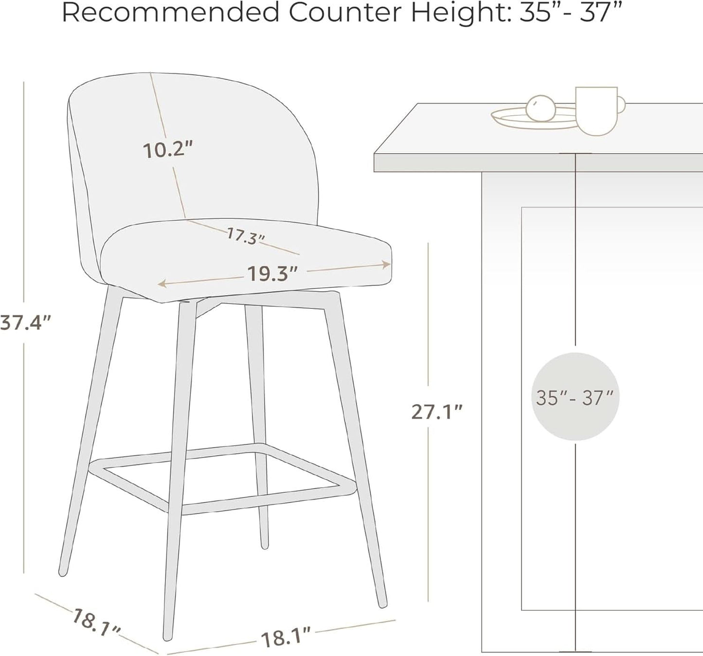 Counter Height Bar Stools Set of 3 26 Inch Seats 360 Swivel