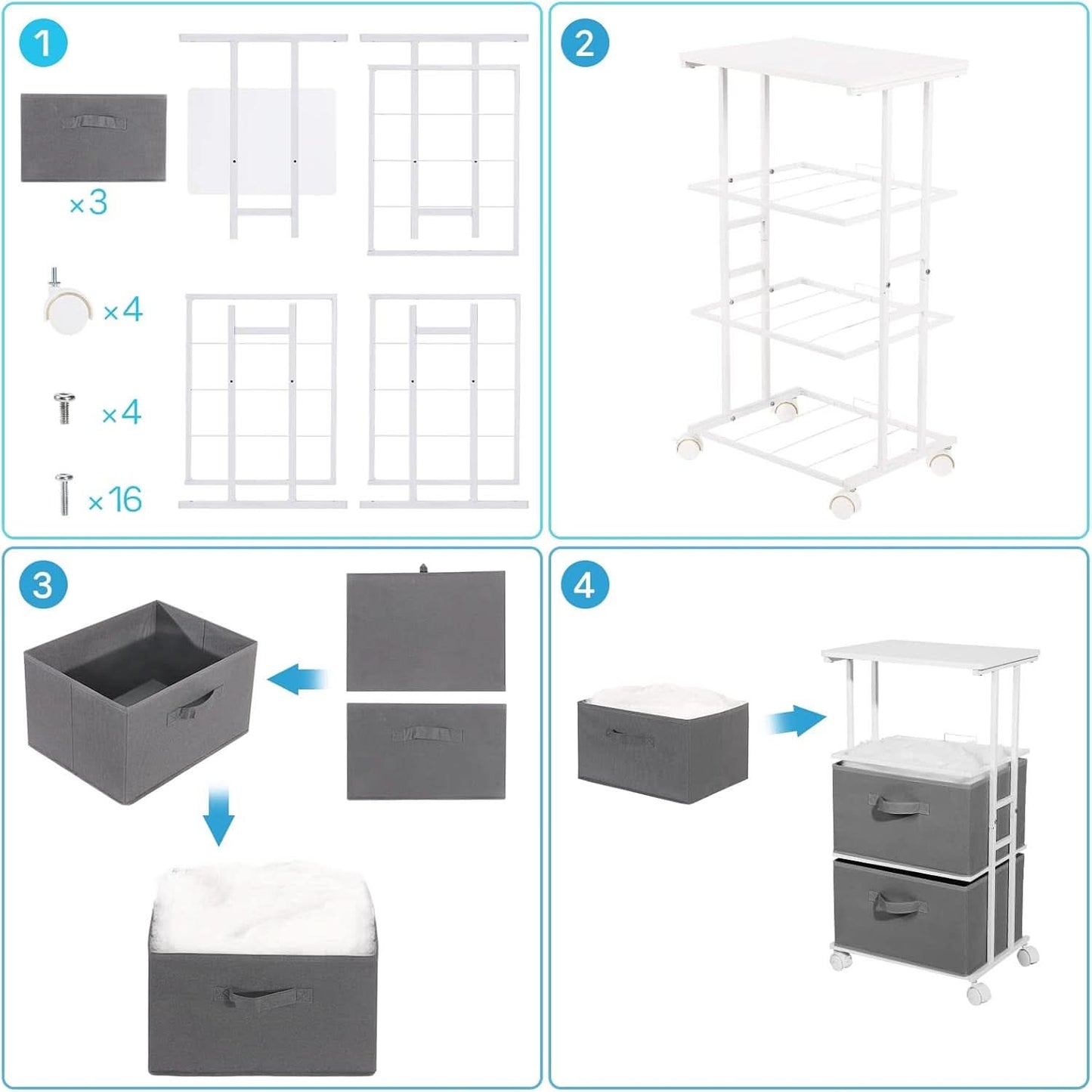 Dresser Tower 3 Drawer Dark Grey With Wood Top And Wheels