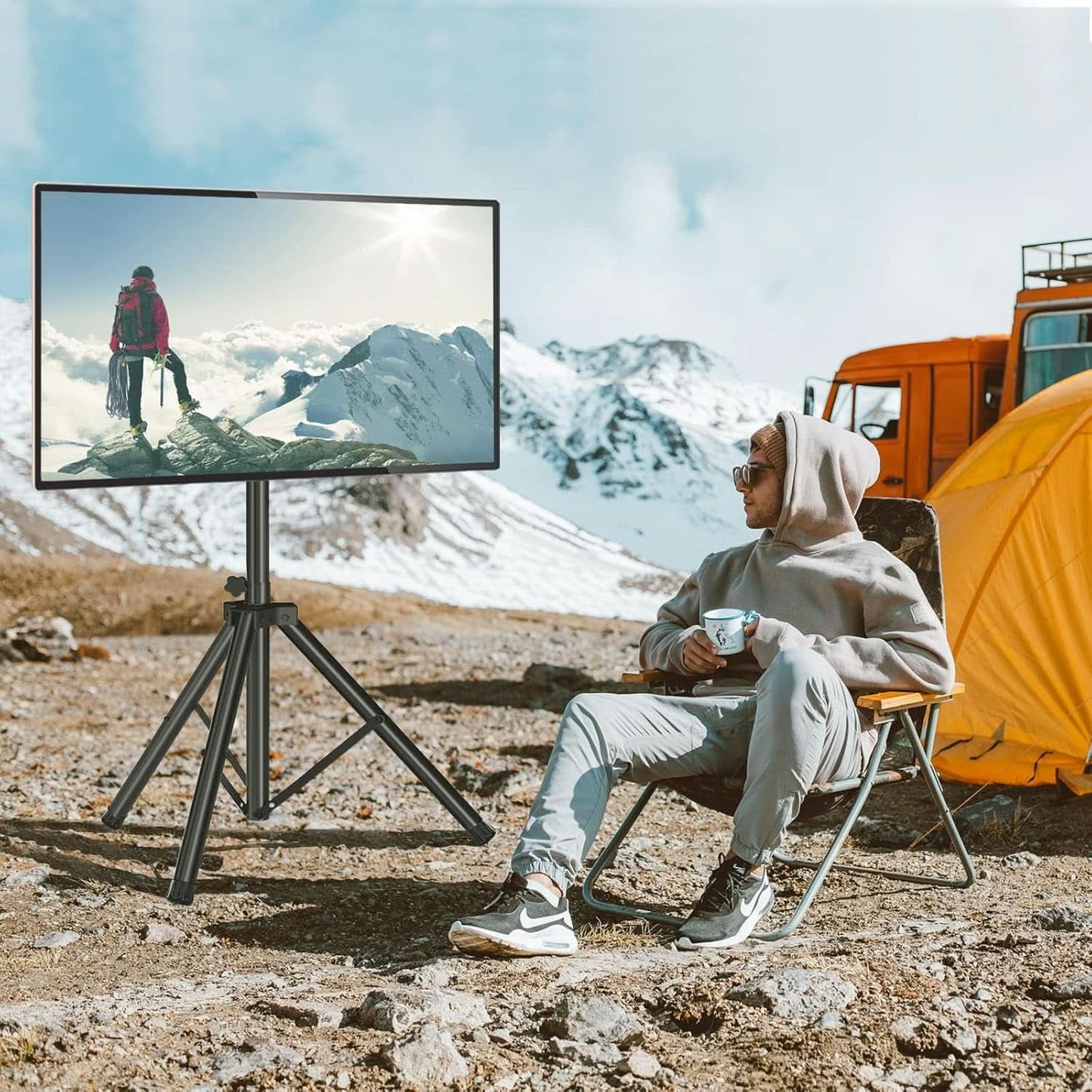 Tripod TV Stand For 23-75 Inch TVs Tilt 15 Degrees
