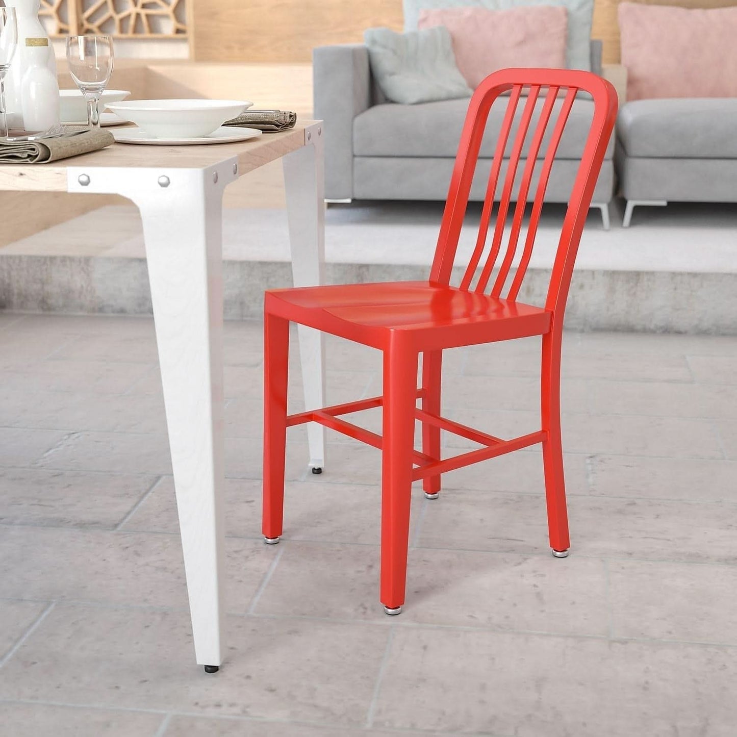 Commercial Grade Red Metal Indoor Outdoor Chair For Dining