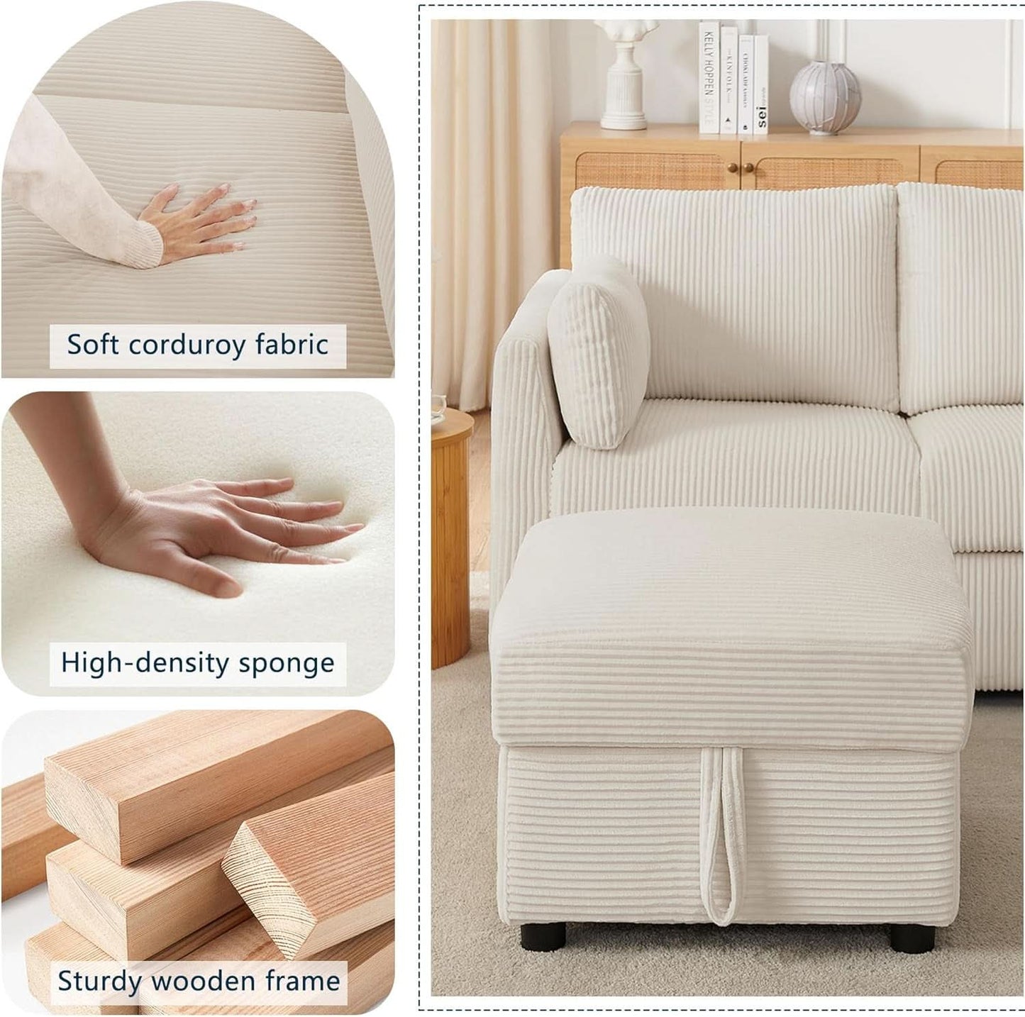 Beige 38 Inch Modern Upholstered Accent Reading Armchair