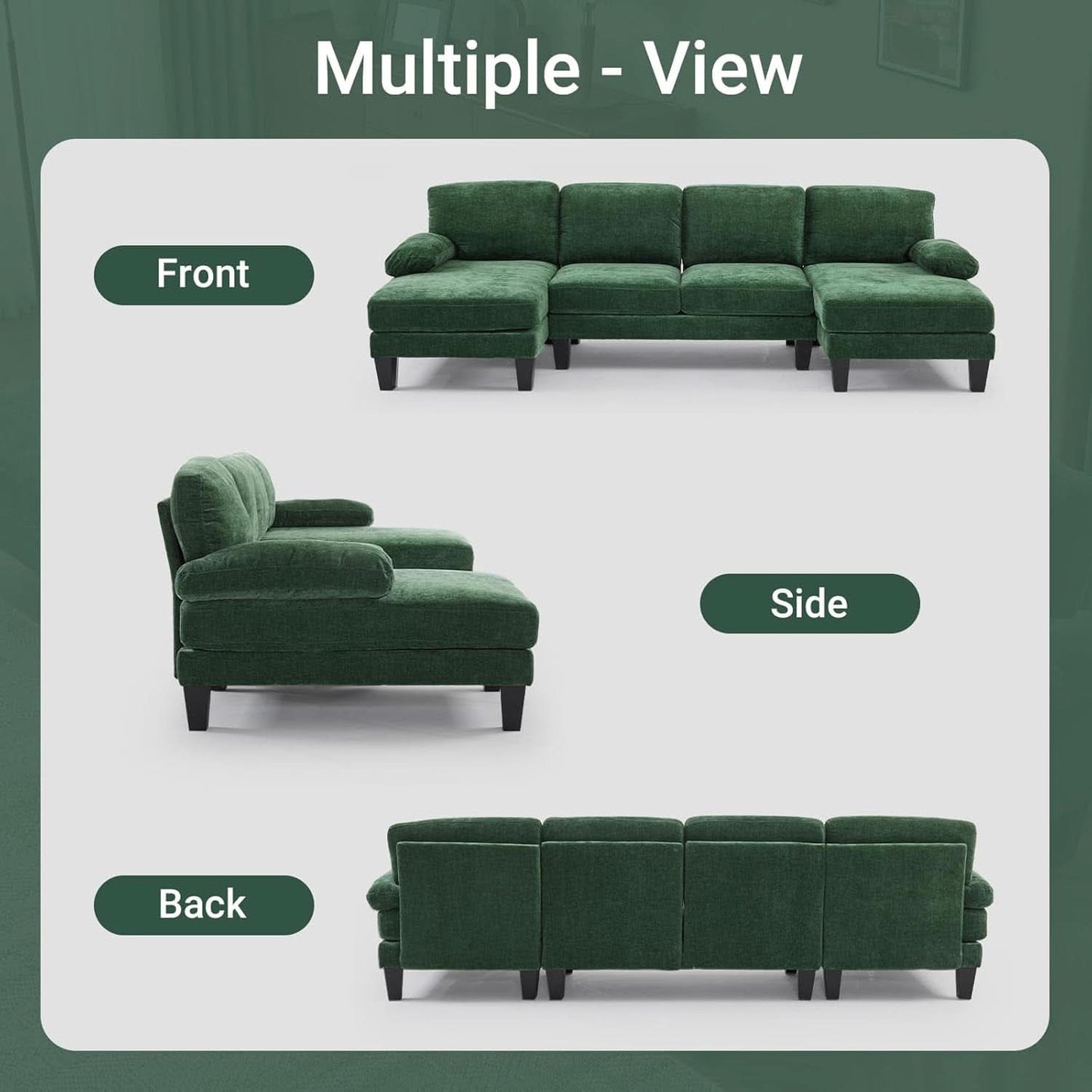 Forest Green 110 Inch U Shape Sectional Couch Double Chaise
