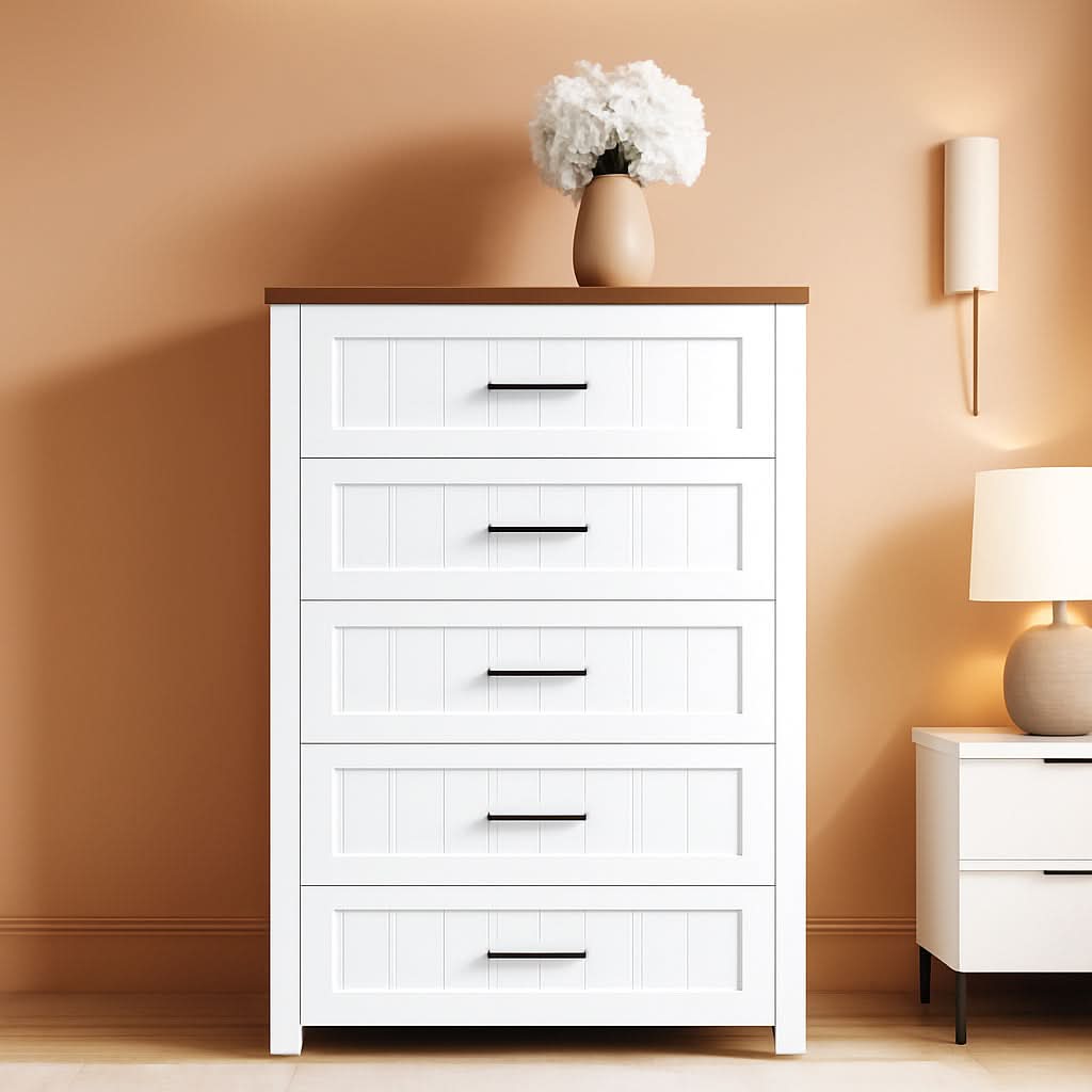 Five Drawer Dresser 44.9 Inch Tall PowderCoatWhite