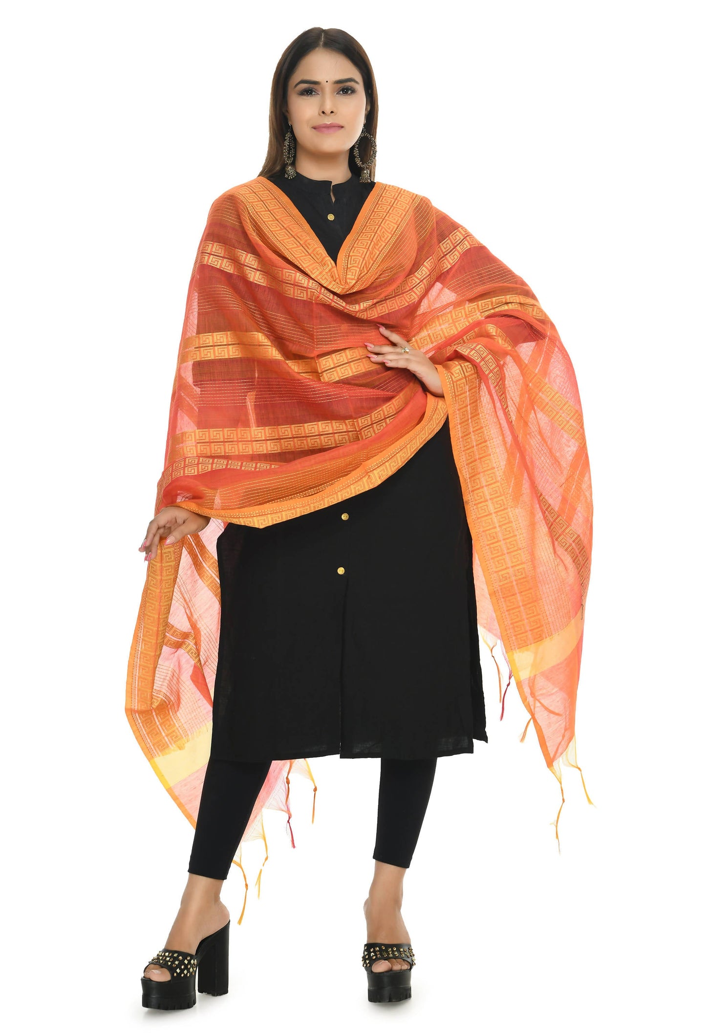 Mominos Fashion Moeza Handloom Cotton Orange Tone Dupatta