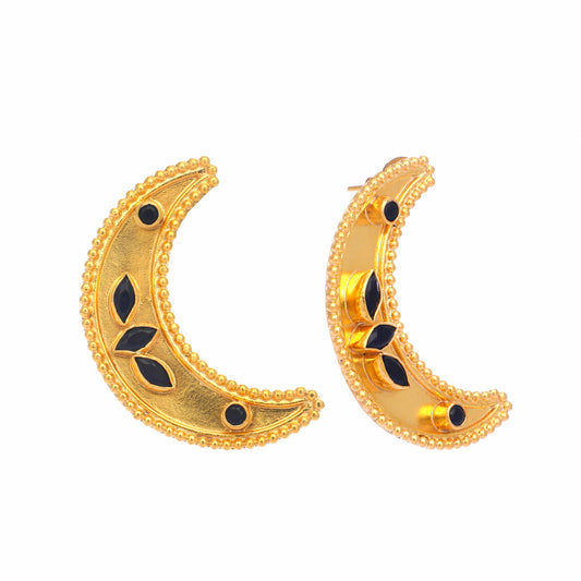 Nuyug 22K Gold-Plated Stone Studded Crescent Shaped Stud Earrings