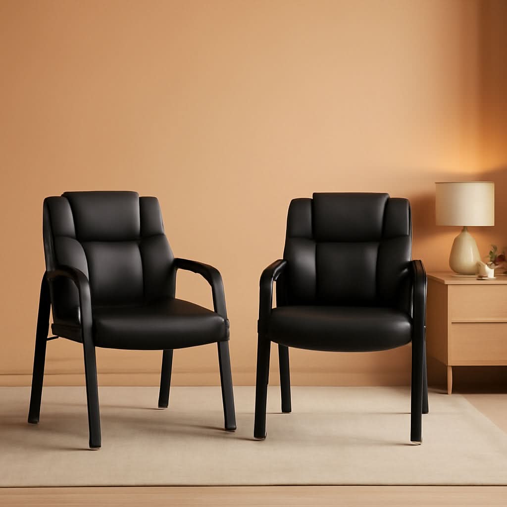 Black Leather Guest Chair 2 Pack With Padded Armrests