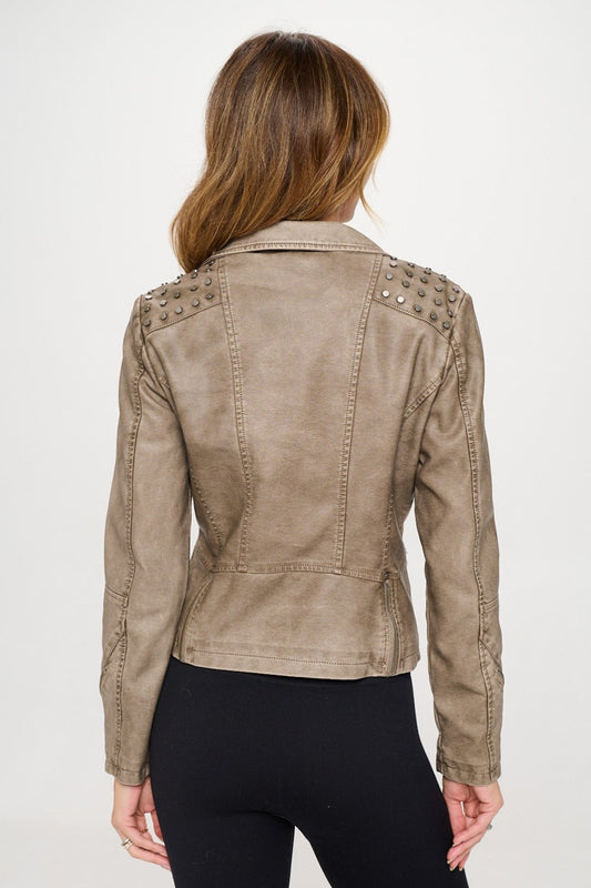 Coalition LA Studded Classic Moto Faux Leather Jacket for Women Edgy and Stylish Outerwear