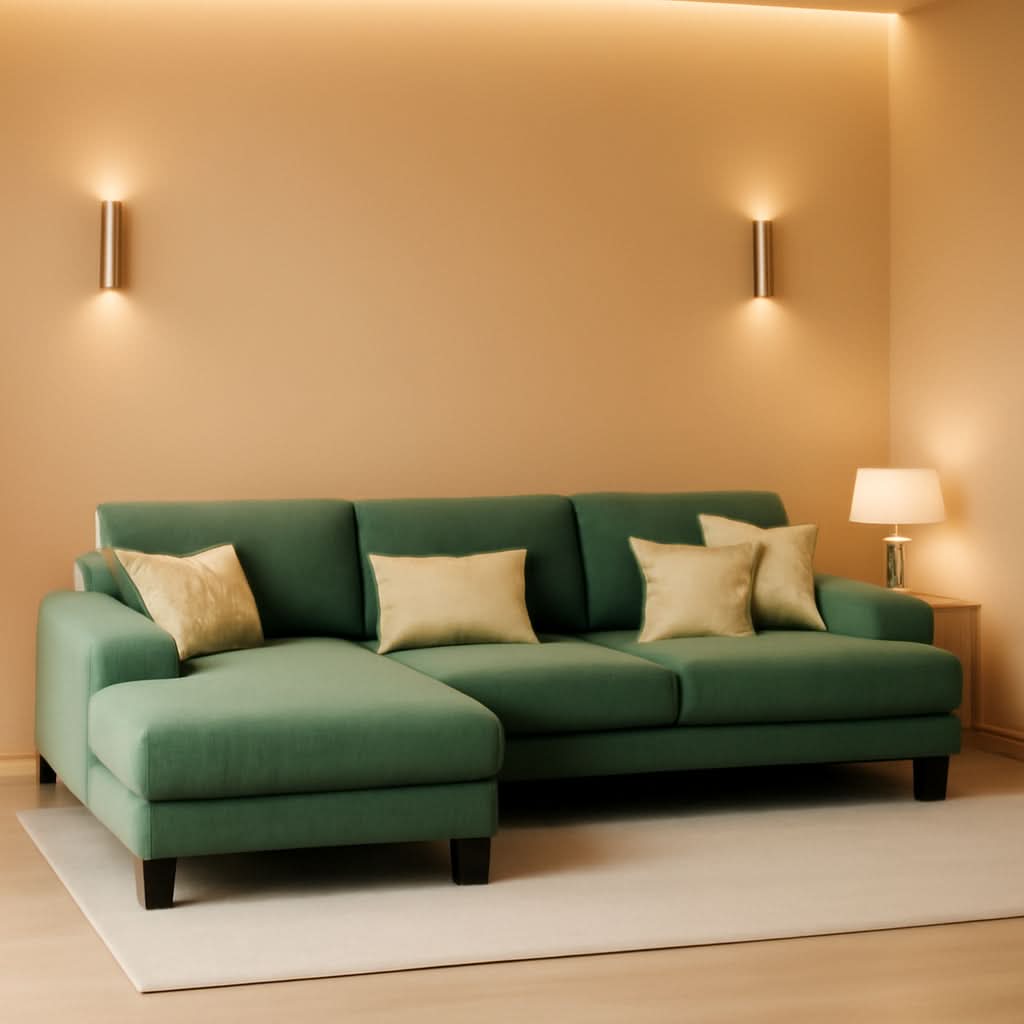 Dark Green Corduroy U Shaped Sectional Sofa 4 Seat Chaise