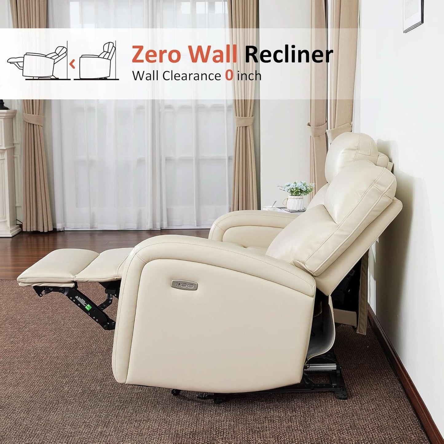 65.7 Inch Wall Hugger Recliner Loveseat Beige USB C